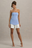 Autumn Powder Blue Bandeau Mini Dress With Pleats