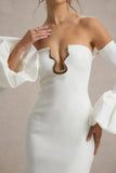Annalisa Cream Bandeau Maxi Dress With Satin Cuffs