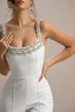 Amadi White Embellished Strappy Flared-Leg Jumpsuit
