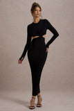 Attina Black Long-Sleeve Twisted Cut-Out Maxi Dress