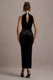 Audrine Black Velvet Embellished High-Neck Maxi Dress