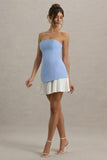 Autumn Powder Blue Bandeau Mini Dress With Pleats